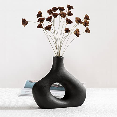 Cutfouwe Vase, Schwarz, matt, für Pampasgras, Moderne Vase aus Keramik, Dekoration, Wohnzimmer, handgefertigt, Vasen, Hochzeit, Tischdekoration, getrocknete Blumen, Blumenvase, kreatives hohles