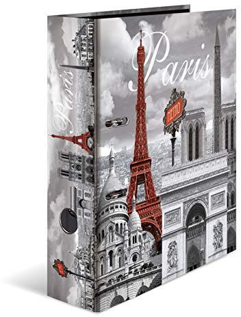 HERMA Ordner A4 Paris Frankreich Set, 10 Stück, 7 cm breit, Kinder Ringordner mit Städte Motiv, bunter Aktenordner mit Innendruck für Jungen und Mädchen