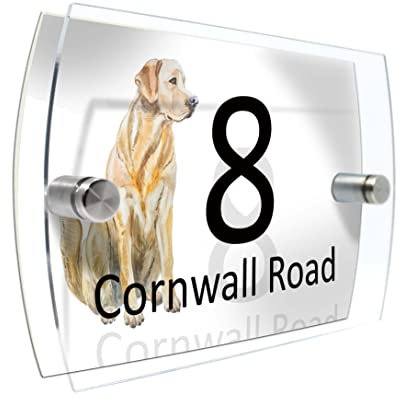 House Number Plaque Sign Door Road Plate for Dog Lovers Personalised Watercolour Print (D429 Labrador)