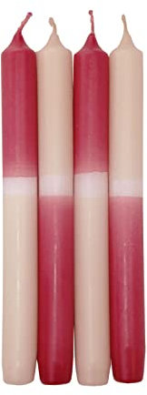 INNA-Glas Dip Dye Stabkerzen LISSITA, 4 Stück, himbeer-creme, 25cm, Ø2,3cm, 11h - Tafelkerze