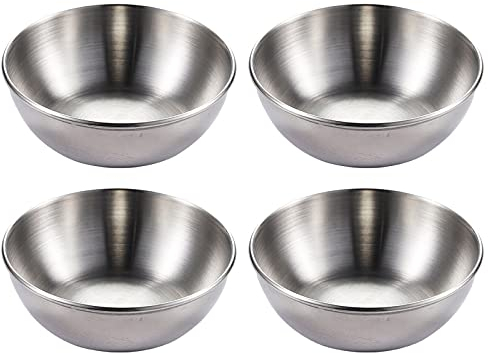 Nlmayt 4 Pcs Dipping Bowls Small Stainless Steel Sauce Dishes Mini Spice Bowl Seasoning Serving Cups for Snacks Sushi Appetizer Fruit
