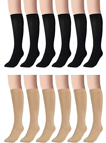 12 Paar Schlittschuhsocken Hohe Strumpfhose Damen Schlittschuhlaufen Strumpfhose Skating Nylon Socken Figure Footed Skate Socken für Mädchen Kinder Schwarz Nude, Schwarz, Nude, Einheitsgröße