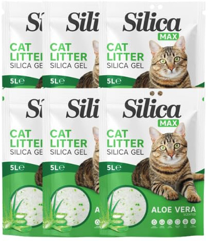 FabFinds Aloe Vera Cat Litter Antibacterial Non CLumping Cat Litter Crystals Gel Long Lasting Odour Control Dust Free Cat Litters 5L (6 Pack Aloe Vera)