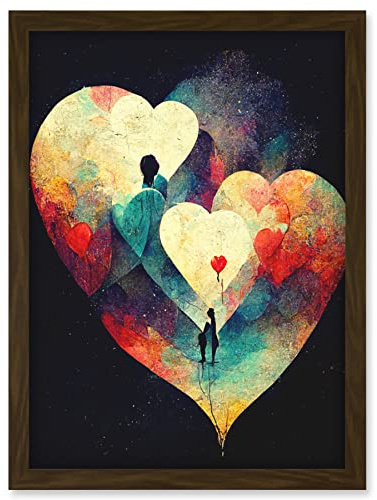 Doppelganger33 LTD Abstract Love Hearts Night Sky Painting Modern Artwork Framed Wall Art Print A4