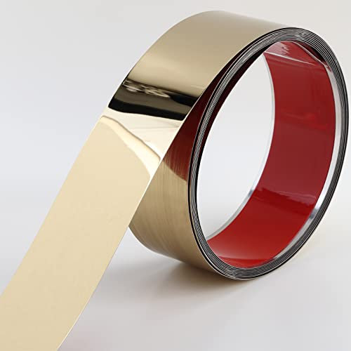 Moulures et garnitures murales | Finition effet miroir métallisé doré, design Peel and Stick, 5 m x 12 cm [Acier inoxydable]