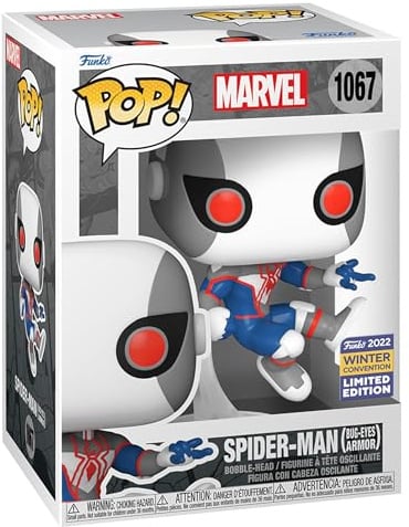 Funko Pop! Marvel: Spider-Man Bug-Eyes Armor - (White/Blue), Convention - Marvel Comics - Amazon Exclusive - Collectable Vinyl Figure - Gift Idea - Official Merchandise - Toys for Kids & Adults