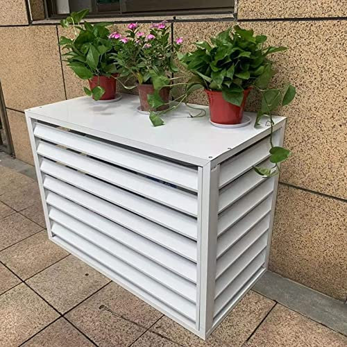 Klimaanlage Zaun Bildschirm, Abdeckung Der Außeneinheit Einer Klimaanlage Aluminium Schutzgitter Für Klimaanlagen Und Wärmepumpen Rack Klimaanlage Shell Jalousien ( Color : White-4 sides , Size : 100*