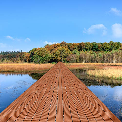 Joparri 30x60x2cm Terrassen-Fliese WPC Kunststoff 30er Spar Set für 5m², Garten Decking Déco, Anti-Rutsch Holzfliesen mit Drainage, Bodenfliese Klickfliese,Braun