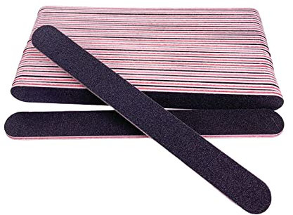 Lima per unghie (20 pezzi), lima per unghie per unghie naturali e unghie acriliche, doppia grana 100/180 per unghie, professionale riutilizzabile, lavabili, per manicure, pedicure, colore: nero