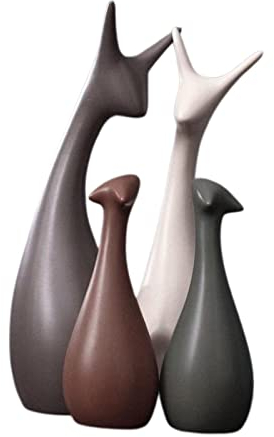 SM SunniMix 3 x Keramik-Ornamente, Tierfiguren, Hirsch-Statue, kreative Moderne Porzellan-Skulptur, Kunstwerk für Kamin, Schreibtisch, Bücherregal, Dekoration, Vier Hirsche