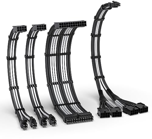 EZDIY-FAB Kit di Cavi con Manicotto PCIE 5.0 12VHPWR,Prolunga del Cavo di Alimentazione 16AWG,Cavo di Estensione da 24 PIN-ATX/(4+4) PIN-EPS/(12+4) PIN a 4X 8 PIN PCIE- RTX4090/4080/4070Ti-Nero Bianco