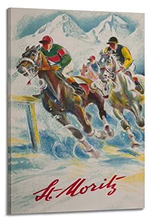 Vintage-Poster St. Moritz, Winterpferderennen, dekoratives Gemälde, Leinwand, Wand- und Kunstbild, Familien-Schlafzimmer, Dekoration, 20 x 30 cm