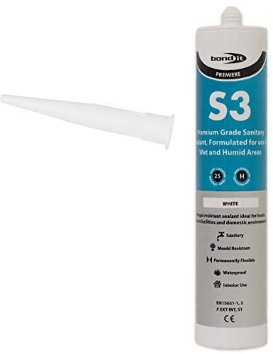 Bond-it 310ml S3 Grade Sanitary Silicone Sealant High Performance Bathroom Bath Kitchen Sink Shower Anti Mould Window Fungal Resistant Premium EU3 (White, 1)