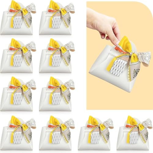 10 stück Kleine Geschenktasche mit Farbband, Dauerhaft PU-Leder Geschenkbox Gastgeschenk Hochzeit Geschenkbox für Süßwaren,Geburtstagsfeier, Jubiläumsdekoration, Weihnachten, Valentinstag(Weiß)