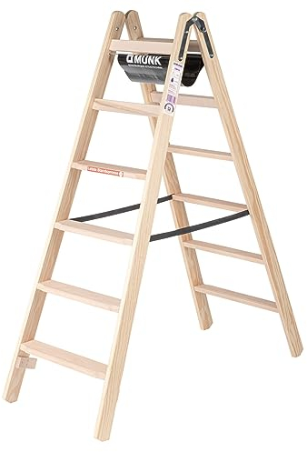 PROREGAL Escabeau en bois | accessible des deux côtés | 2 x 6 marches | échelle télescopique, escabeau, escabeau, échelle fixe, double échelons