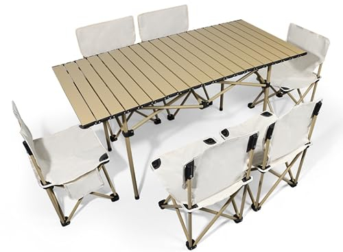 Picnic Foldable Weißes Outdoor-klapptisch- Und Stuhl-Set, Tragbarer Camping-stall, Auto-eierrollentisch, Grill, Picknick, Esstisch Und Stühle, Campingstühle, Weißer 120 Langer Tisch + 6 Große Stühle