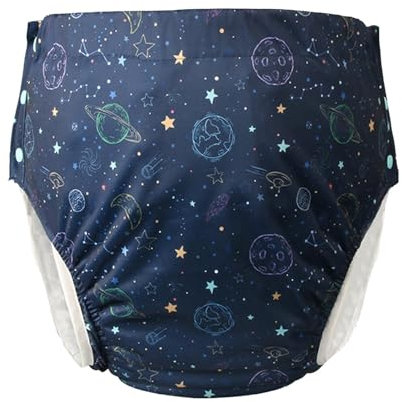 Amagogo Stoffwindel für Erwachsene, waschbar, Windelüberzug, verstellbare Schnalle, seitlich, wiederverwendbar, weiches Material, schnell trocknend, Raumfahrer XXL