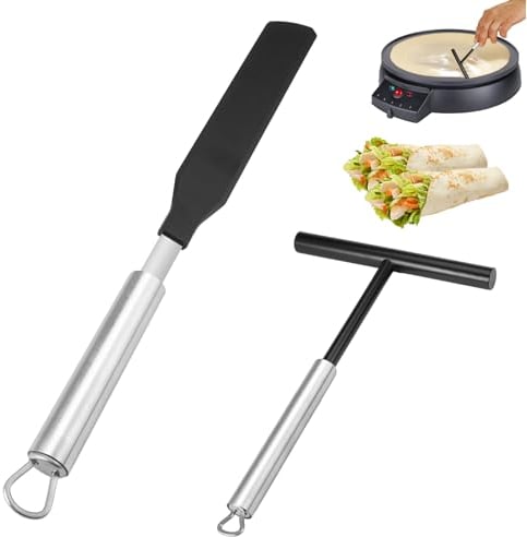 2 Pièces Râteau à Crêpe Etaleur Crepe, Épandeur de Crêpes et Spatule en Acier Inoxydable, Répartiteur de Pâte à Crêpes en Forme de T, Spatule Crepe, Accessoires pour Crêpes pour Cuisine, Crêpes