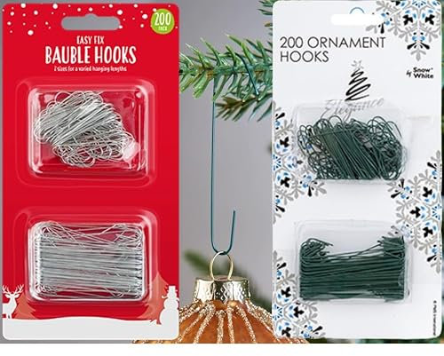 200 Christmas Tree Bauble Hooks Metal Wire Ornament Hanging Decoration Xmas (Green)