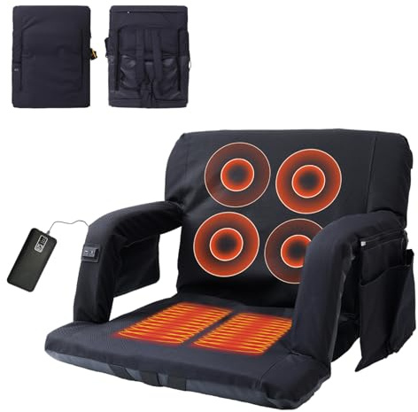 WORKOOT Heated Stadium Seats, Bleacher Chairs, Heated Stadium Seat, Bleacher Seat with Massage, Reclining, Waterproof Cushion, Ultimate Comfort Complete with Shoulder Straps (Extra-Wide Seat 1-Pack)