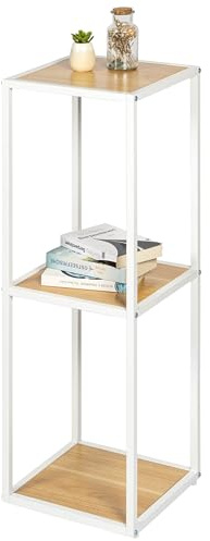 eluno Standregal aus Metall mit 3 Holzablageflächen, höhenverstellbare Füße, Bücherregal, Badezimmerregal, Lagerregal, vielseitig einsetzbar, viel Platz für Bücher, Pflanzen und Deko (Weiß)