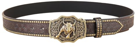 WANGCL Cowboy Gürtel, Floraler Prägung Western Gürtel Herren Western Gürtelschnalle 120 cm Länge