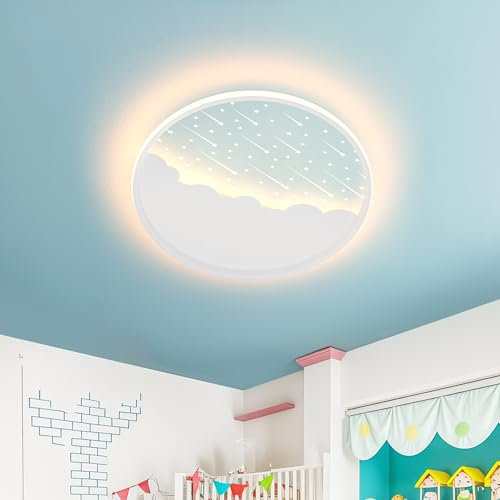 AOEH LED Deckenlampe Kinderzimmer Dimmbar Deckenleuchte Kinderzimmer Mädchen Kreative Stern Deckenlampe Mit Fernbedienung 38W Weiß Deckenleuchten Für Kinder Baby Deckenlampe Jungen Schlafzimmer,50cm