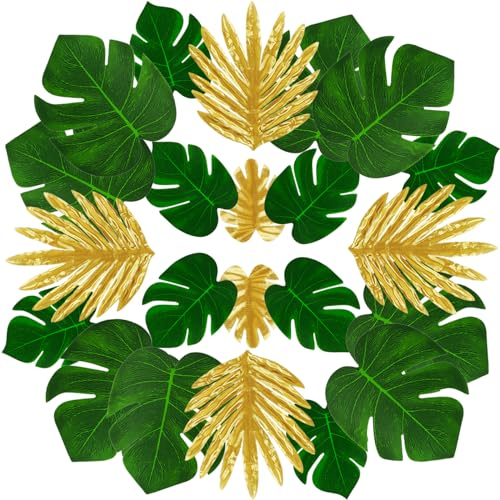QUOZUO 48 pièces 4 Sortes de Feuilles de Palmier artificielles décorations de Feuilles Tropicales pour décorations de fête dans Jungle Luau hawaïennes