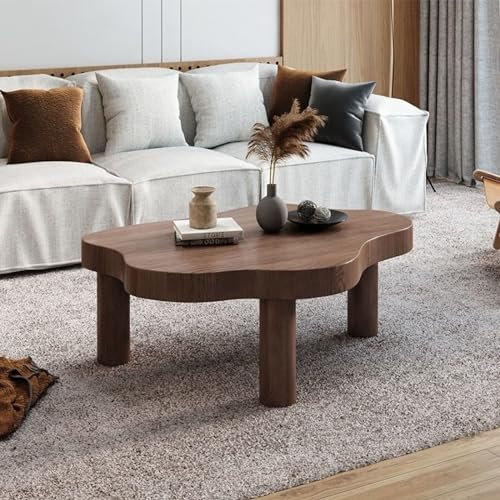 GMBAYUE Unregelmäßiger Holz-Couchtisch in Wolkenform, Verdickter Beistelltisch mit Runden Ecken, Moderner Kaffee-Cocktail-Tisch Wohnzimmer-Schlafzimmer-Dekoration (Color : Walnut Color, Size : Mediu