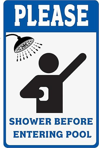 Geroclonup Blechschild, 20 x 30 cm, Aufschrift Please Shower Before Entering Pool, Metallschild für Schwimmbad