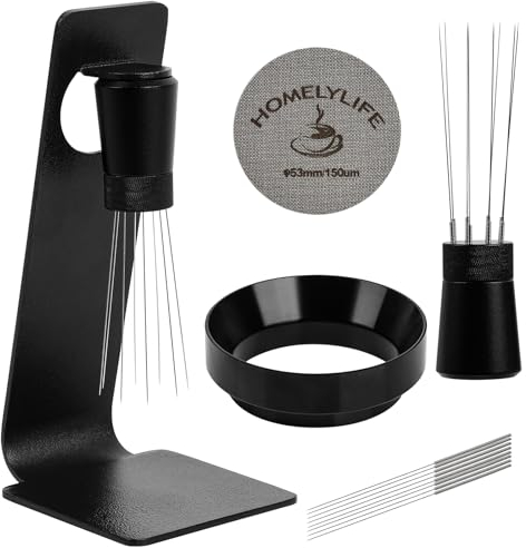 WDT Tool Espresso Puck Screen, 53mm Espresso Accessories Kit - 150μm Puck Screen Set, 0.25mm 316 Stainless Steel 8 Needles Coffee Distribution Stirrer, Dosing Funnel for Barista