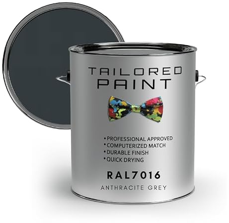Tailored Paint Vernice su misura per porte e finestre in PVC 1K a pennello o spray su finitura opaca RAL7016, grigio antracite, barattolo da 1000 ml (1 l).