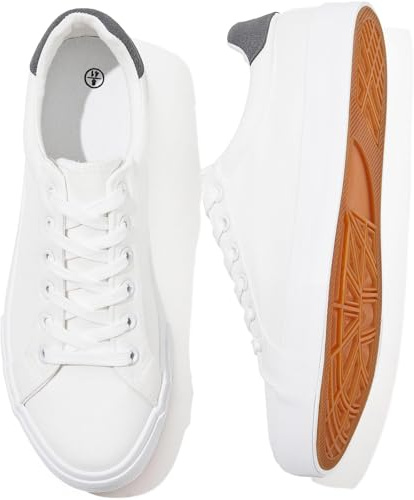 Rominz Mens White Canvas Tennis Shoes Canvas Sneakers(White,US10)