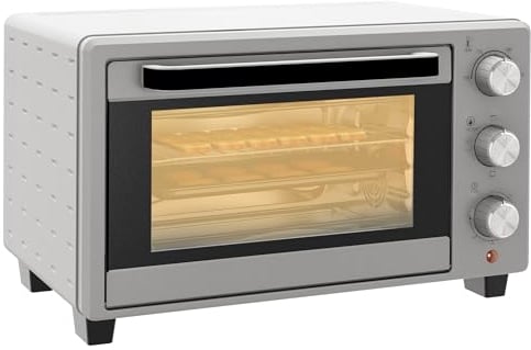 HOMCOM Minibackofen 21L 1400W 60 Min. Timer, Kleinbackofen mit 100 °C-230 °C einstellbar Temperatur Garzeit, Mini Ofen mit Backblech, Drahtgestell, Tischofen aus Metall, Silber