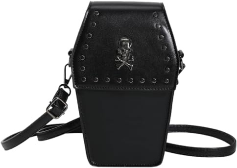 CRGANGZY Cartoon-Kreuz-Umhängetasche mit Reißverschluss, Gothic-Geldbörsenriemen, verstellbar, Damen-Sarg-Umhängetasche, PU-Leder, Neuheit, Halloween, vielseitige Tasche