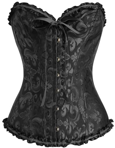 Odizli Korsett Damen Bauchweg Korsagen Bustiers Corsage Corset Oberteil Vintage Mittelalter Steampunk Renaissance Gothic Top Vampir Piratin Kostüm Halloween Karneval Faschingskostüme Schwarz L