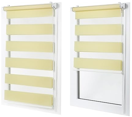 Doppelrollo ohne Bohren – Sichtschutz und Sonnenschutz, Klemmfix – Pfirsichgelb, 75 cm breit (Stoffbreite) x 120 cm hoch (Fensterhöhe) – Duo Rollo für Fenster/Tür, lichtdurchlässig/verdunkelnd