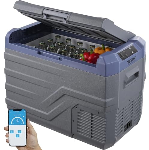 VEVOR Nevera de Compresión Portátil 37 L Mini Nevera para Coche 12/24V CC y 100-240V CA Caja Enfriadora de Zona Única Temperatura Ajustable de -20°C a 20°C para Camión Barco Casa 618 x 376 x 442 mm