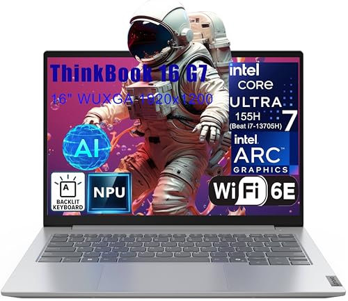 Lenovo Thinkbook 16 Ultra 7 155H Ordinateur portable de qualité supérieure Intel 16 cœurs 16 pouces FHD 64 Go DDR5 1 To SSD Arc graphique rétroéclairé Clavier Thunderbolt Win 11 Pro NPU AI Experience
