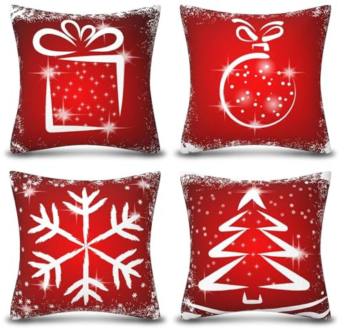 Weihnachtskissenbezüge, Set von 4 Weihnachtsbaum Dekorative Wurf Kissenbezüge, 45 x 45 cm Weihnachten Kissenbezüge, Winter Weihnachten Kissenbezüge Dekor, für Sofa, Heimdekoration Xmas Cushion Covers