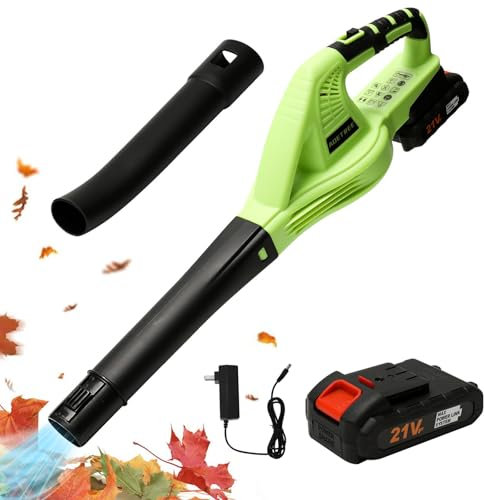 Soplador inalámbrico de hojas de 21 V con batería y cargador,Velocidad 15000r/min,Soplador Trituradora 2 en 1,soplador eléctrico para el mantenimiento del césped y la descarga de la nieve (1 batería)