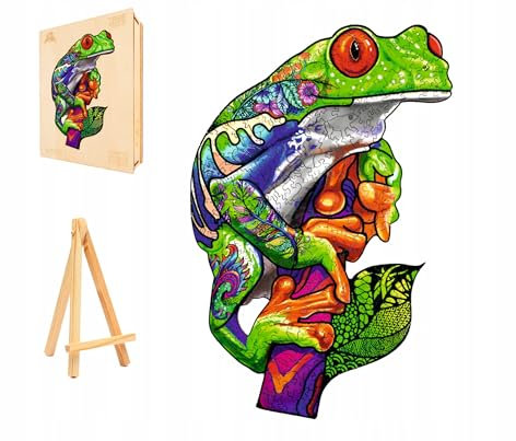 PASJO - Holzpuzzle Erwachsene mit Motiv eines Frosches 303 Teile 42x28 cm - Geschenkidee für Kinder - Holz Puzzle Frosch - Einzigartige Tierförmige Holz-Puzzle - Creative Jigsaw