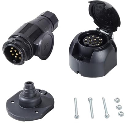 Feuunly Anhänger Stecker 13 Polig Und Anhänger Steckdose 13 Polig, Wasserdicht Anhänger Stecker Steckdose 13 Poliger 12V, 13 Polig Steckdose Mit Gummidichtung, Für Anhänger PKW LKW RV KFZ Wohnwagen