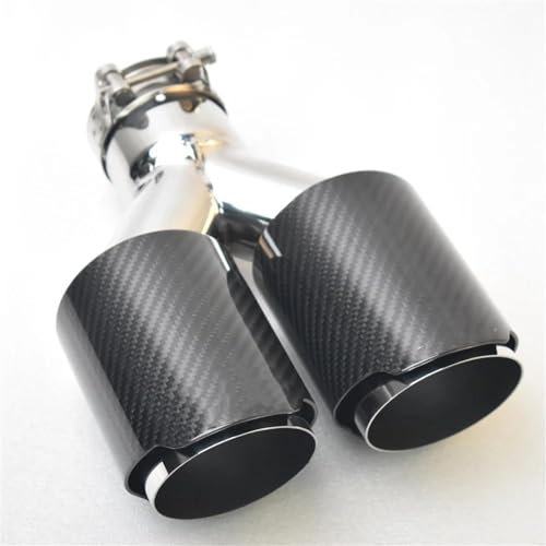 DZSCHUNLUSM Auspuffblenden Universal-Edelstahl-Car-Carbonfaser-glänzende Schalldämpferspitze Mit Doppeltem Ausgang, Auspuffrohr-Schalldämpferdüse Auspuffendrohr(63MM IN -102MM Out)