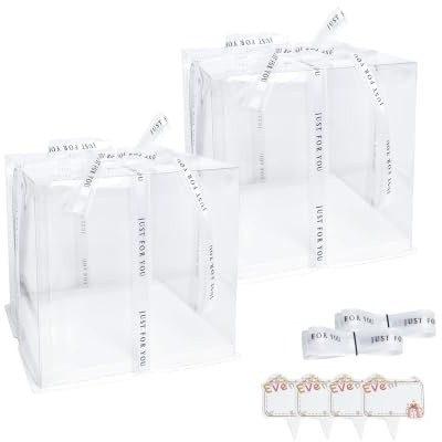 Vebetter 2er Tortenbox Transparent für 6-Zoll-Torten mit Sockel & Band | Klare Rundumsicht und stabiler Boden – für Torten, Desserts und stilvolle Geschenkpräsentationen.