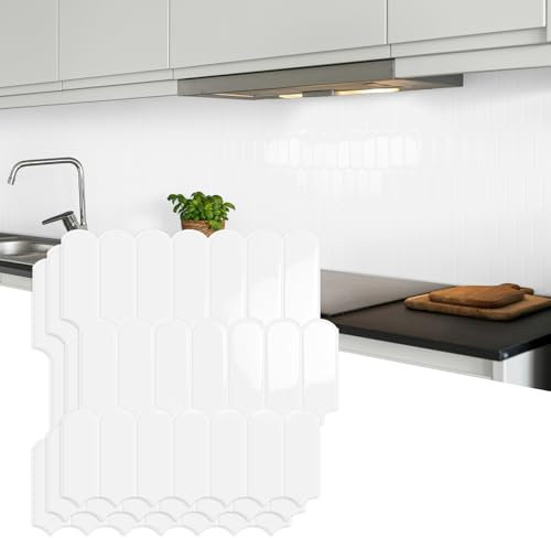 MOONFUN 10-Stück Upgrade Dickere 3d Fliesenaufkleber,30,5 x 30,5 cm Klebefliesen Fliesen Selbstklebend Fliesenfolie für Bad Küche(Weiß)