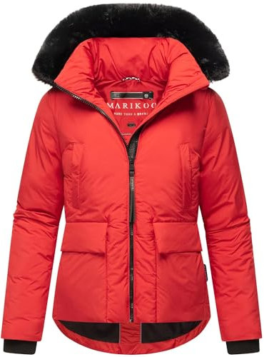 MARIKOO Damen Winterjacke (XS-XXL) - leicht, 6 Taschen, teils mit Teddyfell, Kapuze mit Kunstfellkragen, Warme Jacke Frauen - N005 (XL, S-Red)
