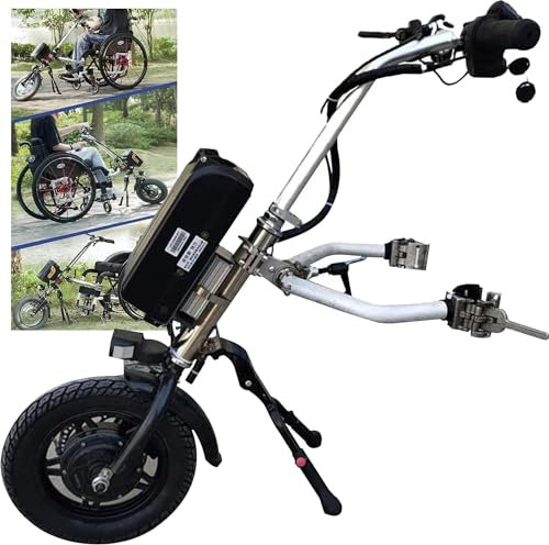Rollstuhl-Zuggerät, 500 W, elektrischer Handbike-Rollstuhlaufsatz, Rollstuhlzieher, mit Frontlicht + Lautsprecher, 3 Geschwindigkeiten/Reichweite: 65 km, 17 Ah-Akku, Ein Sportrad-Zuggerät
