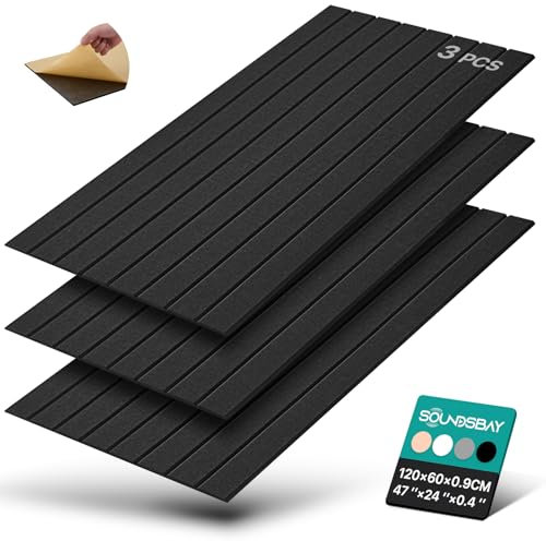 3 Pack Large Sound Proofing Panels Self-adhesive, 47.2'' X 23.6'' X 0.35'' Acoustic Wall Panels, High Density Acoustic Panels, Soundproof Tiles for Door, Ceiling, Recording Studios, Home Office, Black