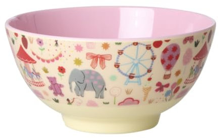 Rice Schüssel Schale Medium - Pink Fun Fair Print - Geschirr Melamingeschirr Kindergeschirr Kinder Camping BBQ Picknick Bruchsicher BPA-frei Wiederverwendbar 700ml